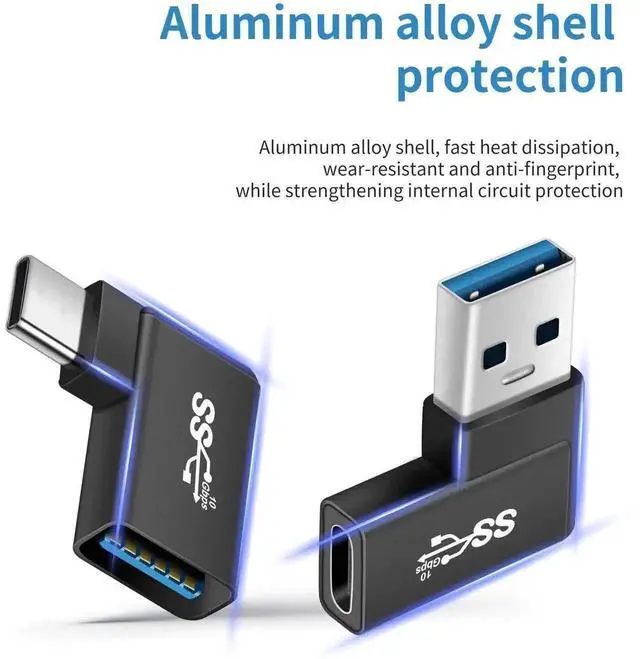 Alt view image 6 of 7 - WRIARICH 2 Pack 90 Degree Right Angle USB 3.0 10Gbps Male to USB-C Female Adapter, OTG Data & Charging Converter for Laptop, Tablet, Phone and Power Bank