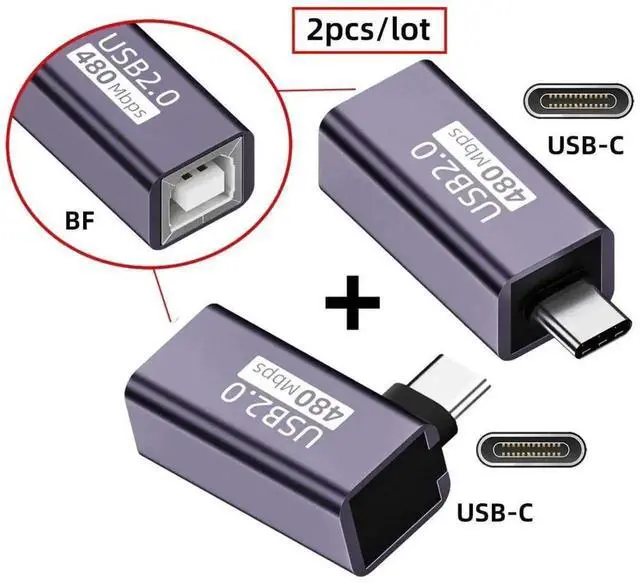 Alt view image 5 of 7 - WRIARICH 2 Pack 90 Degree Angled USB-C Male to USB 2.0 Type-B Female Adapter, Printer Scanner Hard Disk Interface Converter
