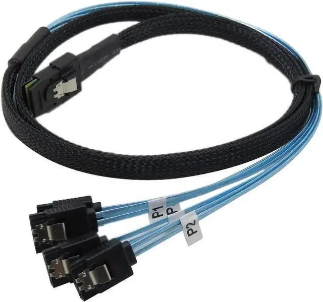 Alt view image 2 of 5 - WRIARICH 0.5m Braided SFF-8087 36Pin to 4×7Pin SATA Fanout Cable, Internal Mini SAS Breakout Cable with Nylon Braided Jacket for Server RAID Controller & Hard Drive Backplane