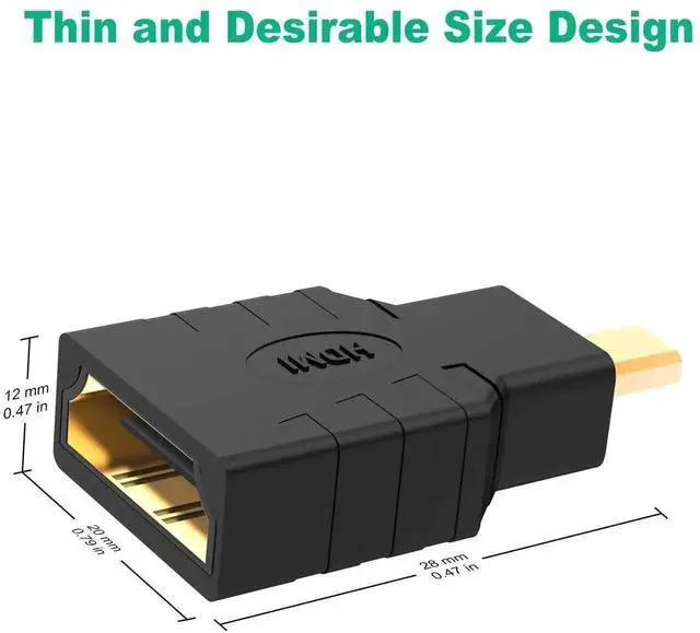 Alt view image 4 of 6 - WRIARICH 2 Pack Gold-Plated Micro HDMI Male to HDMI Female Adapter, Supports 4K 3D ARC Ethernet Micro HDMI to HDMI Converter for Camera Laptop Smartphone