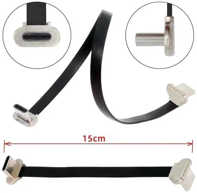 Alt view image 6 of 7 - WRIARICH 15cm Angled USB-C to USB-C Flat Cable, 65W Fast Charging Ultra Slim USB 2.0 Cord for Laptops, Phones & Tablets