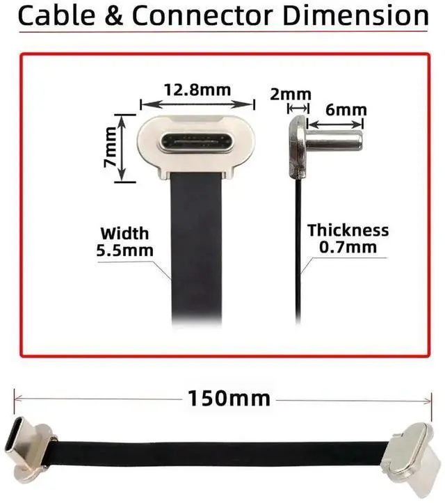 Alt view image 5 of 7 - WRIARICH 15cm Angled USB-C to USB-C Flat Cable, 65W Fast Charging Ultra Slim USB 2.0 Cord for Laptops, Phones & Tablets