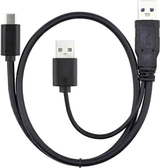Main image of WRIARICH 60cm Black Y Cable, USB 3.0 Data + USB 2.0 Dual Power to USB-C Cord for Laptop & Hard Drive