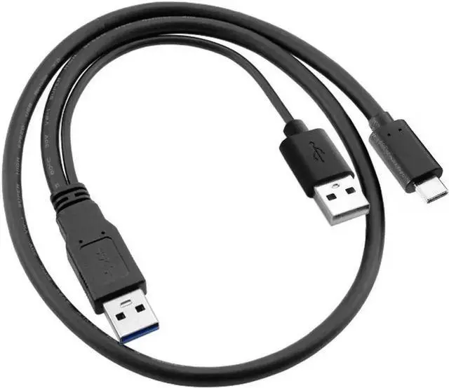 Alt view image 2 of 5 - WRIARICH 60cm Black Y Cable, USB 3.0 Data + USB 2.0 Dual Power to USB-C Cord for Laptop & Hard Drive