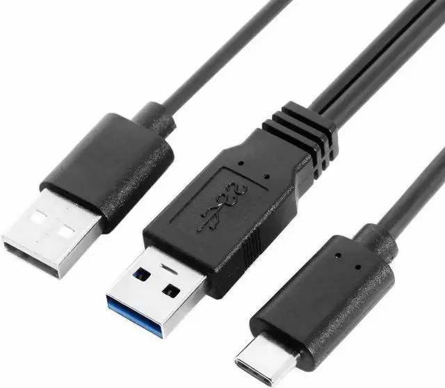 Alt view image 3 of 5 - WRIARICH 60cm Black Y Cable, USB 3.0 Data + USB 2.0 Dual Power to USB-C Cord for Laptop & Hard Drive
