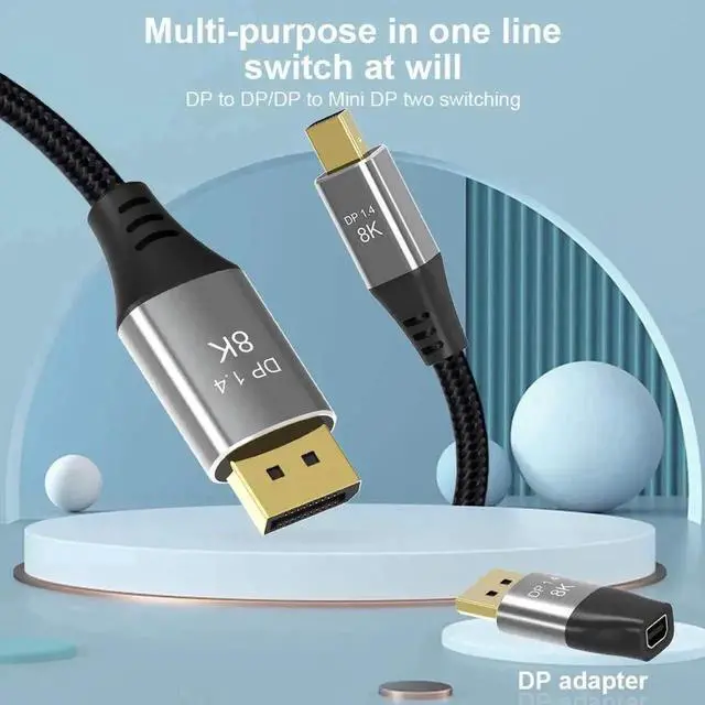 Alt view image 2 of 6 - WRIARICH Bi-Directional Mini DP to DP 1.4 Adapter, Male DisplayPort to Female Mini DisplayPort Converter Supports 8K@60Hz 4K@144Hz for Laptop Monitor Gaming PC