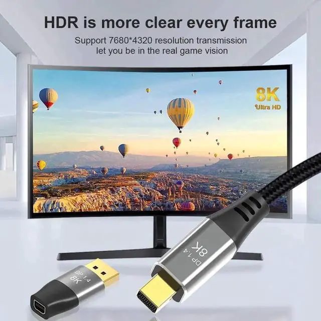 Alt view image 3 of 6 - WRIARICH Bi-Directional Mini DP to DP 1.4 Adapter, Male DisplayPort to Female Mini DisplayPort Converter Supports 8K@60Hz 4K@144Hz for Laptop Monitor Gaming PC