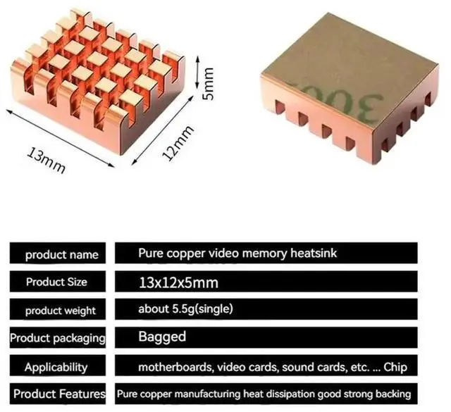Alt view image 3 of 6 - WRIARICH 8 Pack Pure Copper Small Heatsinks, Memory Cooling Radiators for GPU, Motherboard, Sound Card Chips