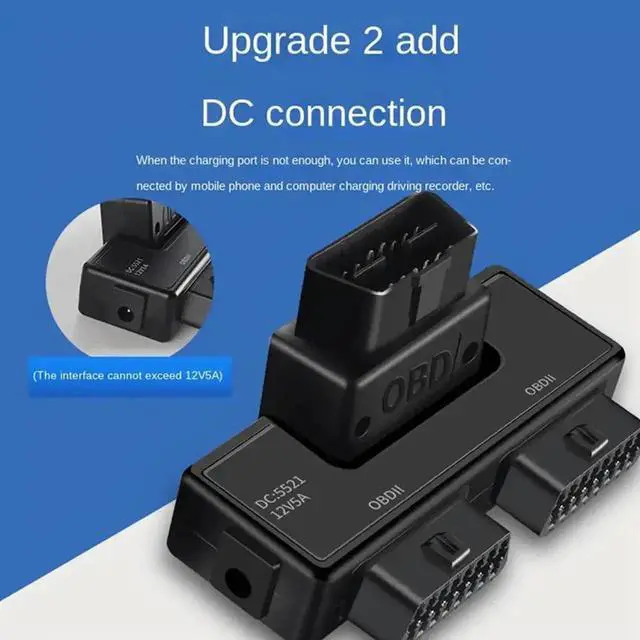 Alt view image 4 of 4 - WRIARICH 16-Pin OBD2 Y-Splitter Extension Cable, 1-to-2 OBD Adapter with DC5 Power Port, Full 16-Core Wiring