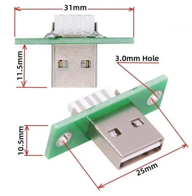 Alt view image 5 of 6 - WRIARICH 5Pcs/Set Panel Mount USB Type-A Male Solder Connector, Reversible DIY OEM USB-A Male Plug Replacement Parts
