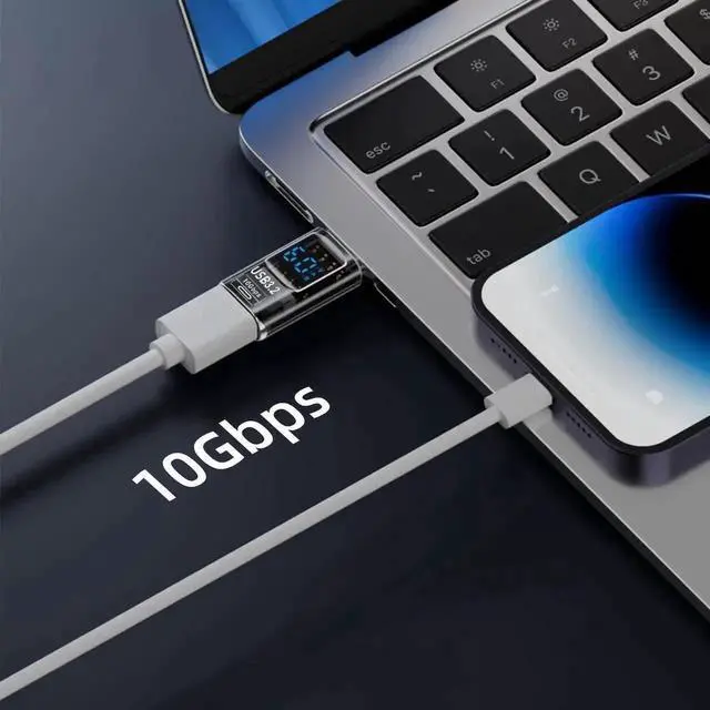 Alt view image 2 of 6 - 2 Pack USB A to USB C Adapter with LED Digital Display, USB 3.2 10Gbps Type C Converter, Real-Time Voltage/Current/Power Monitor, Compatible with iPhone 15 Series, iPad Air/Pro, MacBook, All USB-C Dev