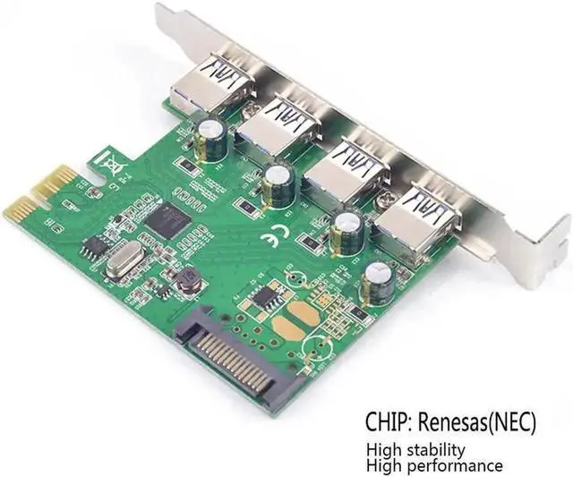 Alt view image 5 of 6 - WRIARICH 4 Port USB 3.0 PCIe X1 Expansion Card, Renesas (NEC) Chipset, 15-Pin SATA Power Supply, SuperSpeed 5Gbps PCI-E USB Controller Adapter for Desktop Motherboard