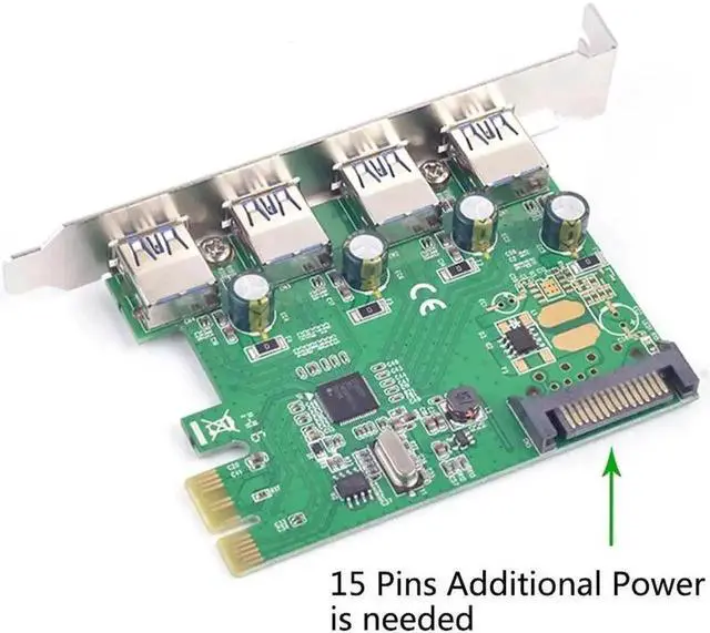 Alt view image 6 of 6 - WRIARICH 4 Port USB 3.0 PCIe X1 Expansion Card, Renesas (NEC) Chipset, 15-Pin SATA Power Supply, SuperSpeed 5Gbps PCI-E USB Controller Adapter for Desktop Motherboard