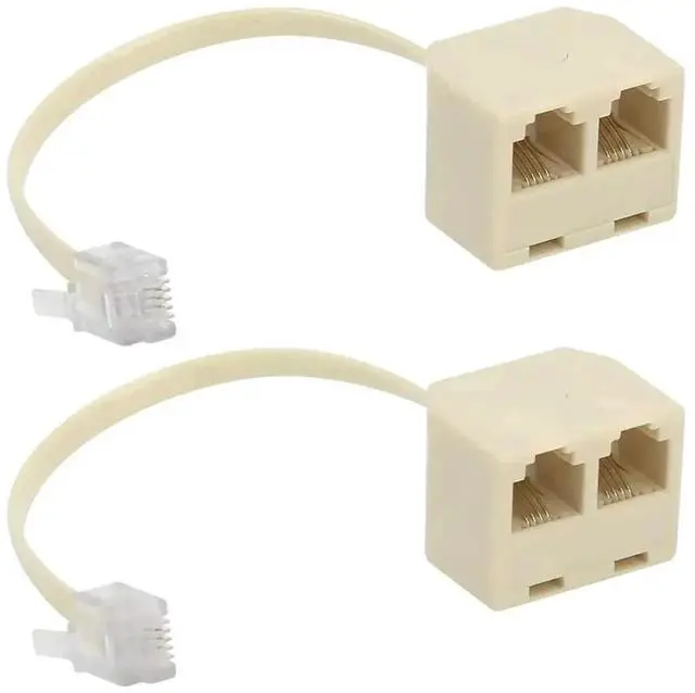 Main image of WRIARICH 2 Pack Yellow RJ11 6P4C Telephone Splitter, Two Way Male to Dual Female Landline Phone Line Separator Wall Adapter for Home Landline