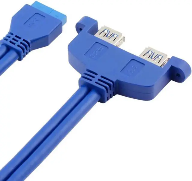 Alt view image 3 of 6 - WRIARICH PCI Panel 20Pin to Dual USB 3.0 Baffle Cable with Screw Mount, Copper Wire Rear Motherboard Header Cable for PC