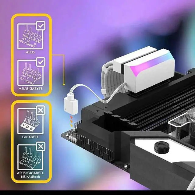 Alt view image 2 of 4 - WRIARICH 90 Degree ATX 24Pin Motherboard Power Connector with 5V 3-Pin ARGB, PC Modding Mount Adapter