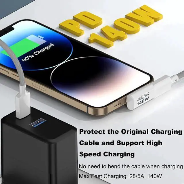Alt view image 4 of 6 - WRIARICH 2 Pack White 90 Degree Right Angle USB-C Male to Female Adapter, 140W, 40Gbps, 8K@60Hz Extender for Thunderbolt 3/4, Laptops & Phones