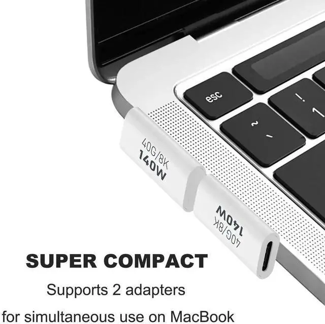 Alt view image 5 of 6 - WRIARICH 2 Pack White 90 Degree Right Angle USB-C Male to Female Adapter, 140W, 40Gbps, 8K@60Hz Extender for Thunderbolt 3/4, Laptops & Phones