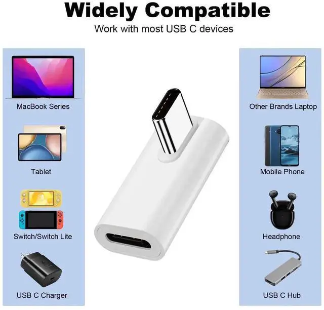 Alt view image 6 of 6 - WRIARICH 2 Pack White 90 Degree Right Angle USB-C Male to Female Adapter, 140W, 40Gbps, 8K@60Hz Extender for Thunderbolt 3/4, Laptops & Phones
