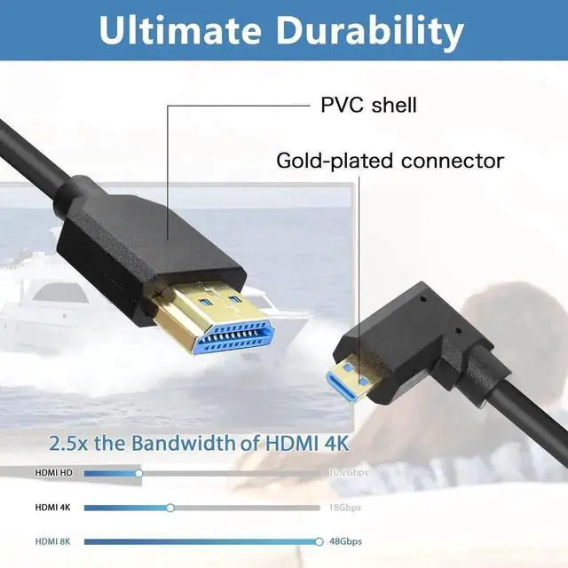 Alt view image 4 of 7 - WRIARICH Left 90° Angled Coiled Micro HDMI to HDMI 2.1 Telescopic Cable, 48Gbps High Speed Supports 8K 120Hz Dynamic HDR for Digital Cameras