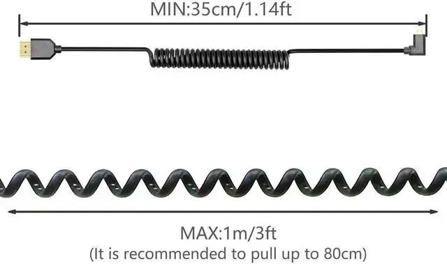 Alt view image 6 of 7 - WRIARICH Left 90° Angled Coiled Micro HDMI to HDMI 2.1 Telescopic Cable, 48Gbps High Speed Supports 8K 120Hz Dynamic HDR for Digital Cameras