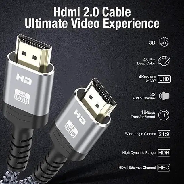 Alt view image 5 of 7 - WRIARICH 4K HDMI Cable, 16.4FT/5M High Speed 18Gbps HDMI 2.0 Braided Cord-Supports (4K 60Hz HDR,Video 4K 2160p 1080p 3D HDCP 2.2 ARC-Compatible with Ethernet PS4/3 4K Monitor Projector ect