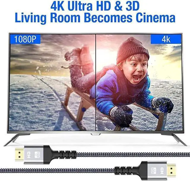 Alt view image 7 of 7 - WRIARICH 4K HDMI Cable, 16.4FT/5M High Speed 18Gbps HDMI 2.0 Braided Cord-Supports (4K 60Hz HDR,Video 4K 2160p 1080p 3D HDCP 2.2 ARC-Compatible with Ethernet PS4/3 4K Monitor Projector ect