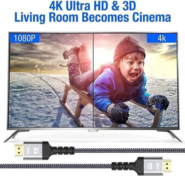 Alt view image 7 of 7 - WRIARICH 4K HDMI Cable, 16.4FT/5M High Speed 18Gbps HDMI 2.0 Braided Cord-Supports (4K 60Hz HDR,Video 4K 2160p 1080p 3D HDCP 2.2 ARC-Compatible with Ethernet PS4/3 4K Monitor Projector ect