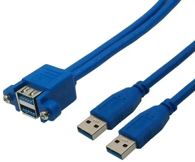 Alt view image 2 of 3 - WRIARICH 50cm Dual USB 3.0 Male to Female Extension Cable with Panel Mount Screws