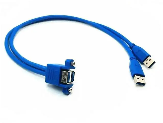 Alt view image 3 of 3 - WRIARICH 50cm Dual USB 3.0 Male to Female Extension Cable with Panel Mount Screws