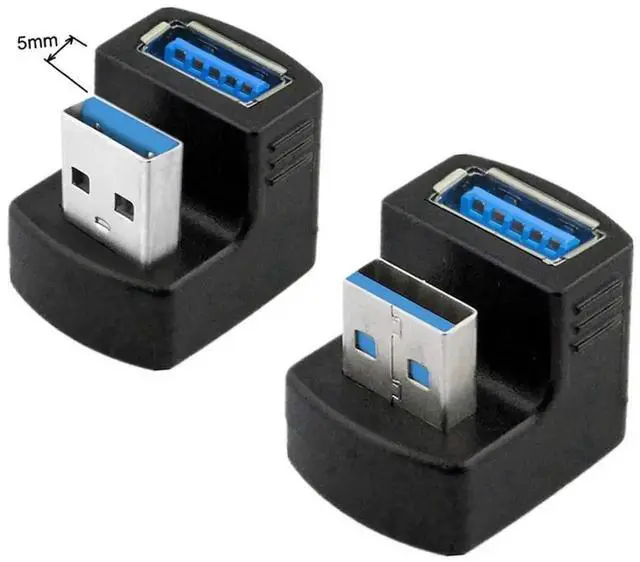 Alt view image 5 of 6 - WRIARICH 2-Pack 180° Up & Down Angled USB 3.0 A Male to Female Extension Adapter, 5Gbps