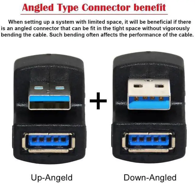 Alt view image 6 of 6 - WRIARICH 2-Pack 180° Up & Down Angled USB 3.0 A Male to Female Extension Adapter, 5Gbps