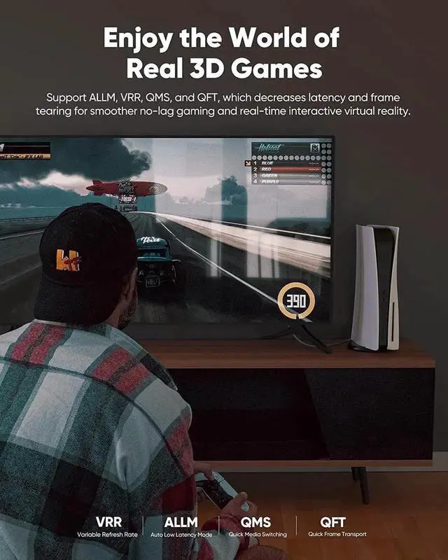 Alt view image 2 of 7 - WRIARICH 10FT/3M Nylon Braided Ultra High Speed HDMI 2.1 Cable, 48Gbps Bandwidth Supports 8K@60Hz, 4K@120Hz/144Hz eARC HDR10 4:4:4 HDCP 2.2/2.3 for PS5 PS4 RTX 3090 PC UHD TV