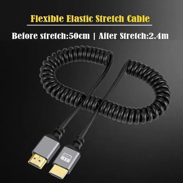 Alt view image 6 of 7 - WRIARICH Coiled Stretch HDMI 2.0 Cable Male to Male, 4K@60Hz Straight Connector Cord for Laptop HDTV Monitor PC