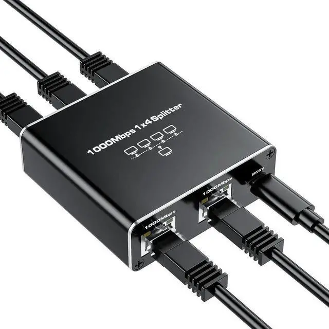 Main image of WRIARICH 1 to 4 Gigabit Ethernet Splitter with USB Power Cable, 1000Mbps RJ45 LAN Port Expander Compatible with Cat5/Cat5e/Cat6/Cat7/Cat8 Network Cables for Home Office Surveillance Devices