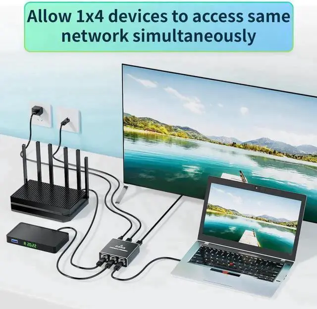 Alt view image 2 of 5 - WRIARICH 1 to 4 Gigabit Ethernet Splitter with USB Power Cable, 1000Mbps RJ45 LAN Port Expander Compatible with Cat5/Cat5e/Cat6/Cat7/Cat8 Network Cables for Home Office Surveillance Devices
