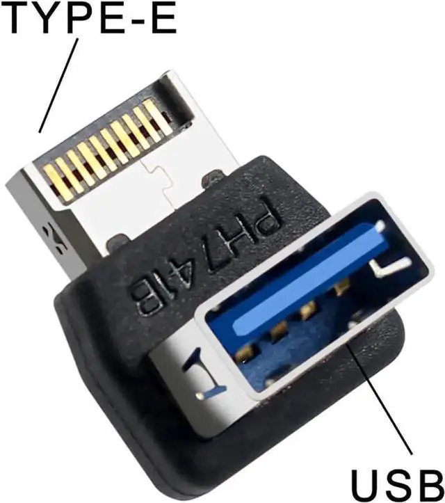 Alt view image 3 of 7 - WRIARICH PH741A Type-E to USB 3.0 90-Degree Adapter 10Gbps Front Panel Header Socket with Housing for PC Motherboard