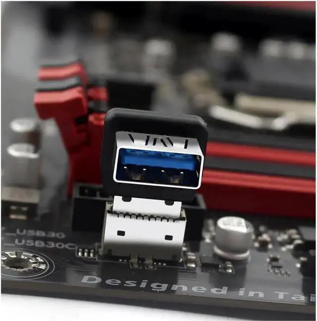 Alt view image 5 of 7 - WRIARICH PH741A Type-E to USB 3.0 90-Degree Adapter 10Gbps Front Panel Header Socket with Housing for PC Motherboard