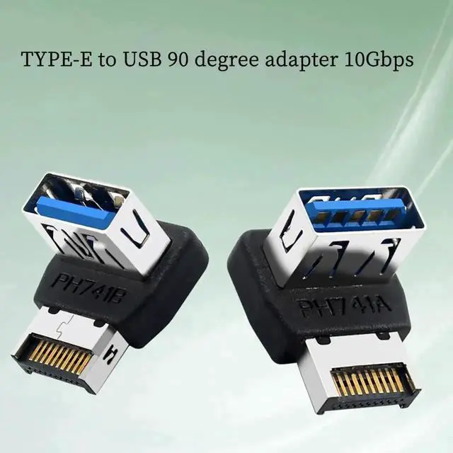 Alt view image 4 of 7 - WRIARICH PH741A Type-E to USB 3.0 90-Degree Adapter 10Gbps Front Panel Header Socket with Housing for PC Motherboard