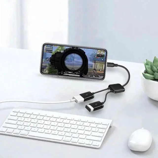 Alt view image 4 of 6 - WRIARICH USB-C to USB 2.0 1-in-2 OTG Splitter Cable, Micro USB Hub Adapter for Phone Expansion, Display & Charging