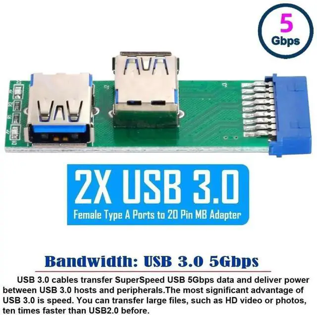 Alt view image 2 of 7 - WRIARICH Dual Side USB 3.0 Type A Female to Motherboard 20/19Pin Header Adapter PCBA Board with LED Indicator for Desktop PC