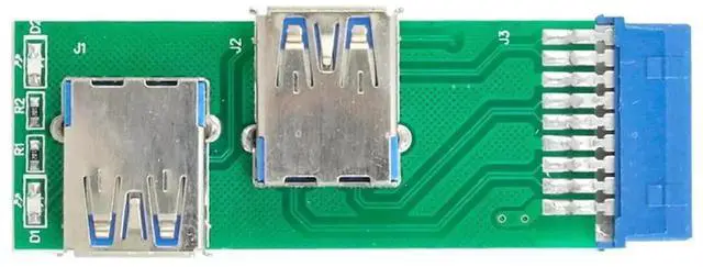 Alt view image 3 of 7 - WRIARICH Dual Side USB 3.0 Type A Female to Motherboard 20/19Pin Header Adapter PCBA Board with LED Indicator for Desktop PC