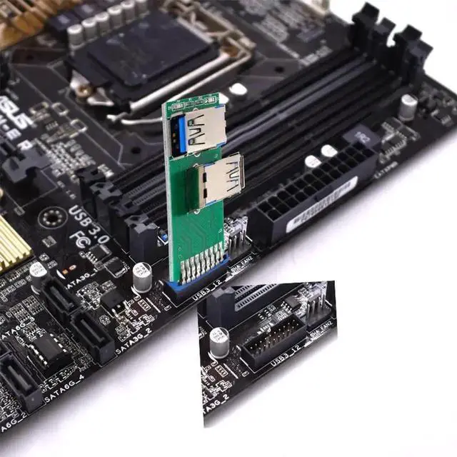 Alt view image 4 of 7 - WRIARICH Dual Side USB 3.0 Type A Female to Motherboard 20/19Pin Header Adapter PCBA Board with LED Indicator for Desktop PC