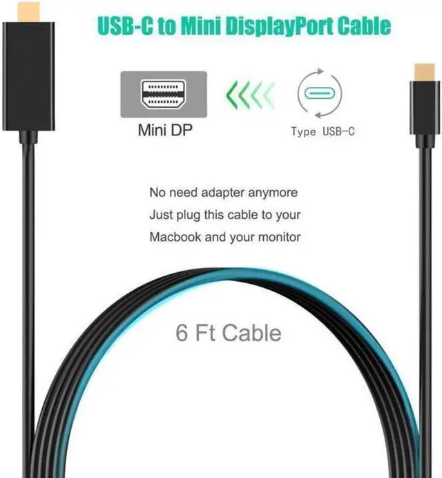 Alt view image 2 of 6 - WRIARICH USB 3.1 & Thunderbolt Type-C to Mini DisplayPort Cable, 4K Video Adapter for MacBook