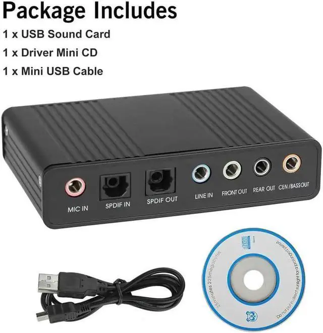 Alt view image 5 of 7 - WRIARICH USB 2.0 External 5.1 Surround Sound Card Adapter, 6 Channel Optical S/PDIF Audio External Sound Card