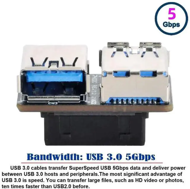 Alt view image 3 of 6 - WRIARICH Flat Type Dual USB 3.0 Type A Female to Motherboard 20/19Pin Internal Header Adapter PCBA Board for Desktop PC
