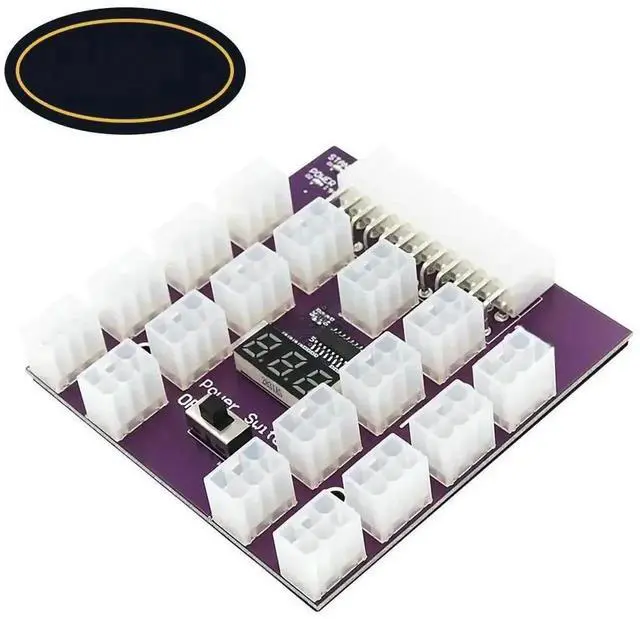 Alt view image 2 of 3 - WRIARICH Purple 17-Port ATX PCIe 6Pin Server PSU Breakout Board Adapter, Max 800W 12V Power Distribution Module with LED Voltage Display for ETH GPU Mining Rig