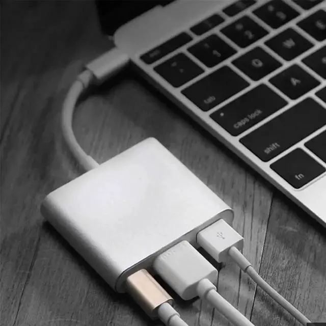 Alt view image 3 of 6 - USB C Multiport AV Converter Cable with 4K HDMI, USB 3.0 Data & PD Charging Port, Thunderbolt 3 Type C to HDMI Adapter Compatible with MacBook Pro 13/15, Chromebook Pixel, XPS13, Samsung Galaxy S8/S9/