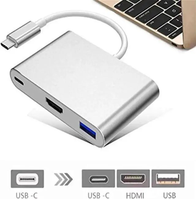 Alt view image 5 of 6 - USB C Multiport AV Converter Cable with 4K HDMI, USB 3.0 Data & PD Charging Port, Thunderbolt 3 Type C to HDMI Adapter Compatible with MacBook Pro 13/15, Chromebook Pixel, XPS13, Samsung Galaxy S8/S9/