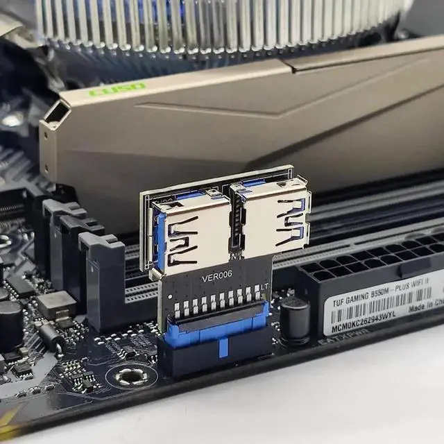 Alt view image 3 of 7 - WRIARICH Dual USB 3.0 Type-A Female to 20/19 Pin Motherboard Header Adapter, Horizontal 5Gbps PCBA USB Internal Slot Connector